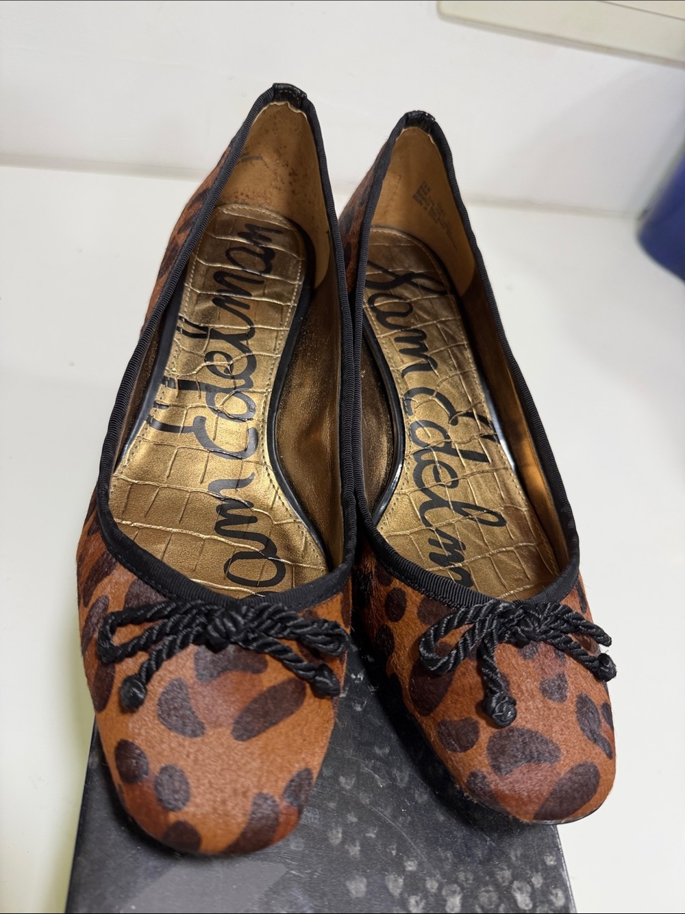 Sam Edelman Leopard Print Lace-Up Ballet Flats - Brown & Black